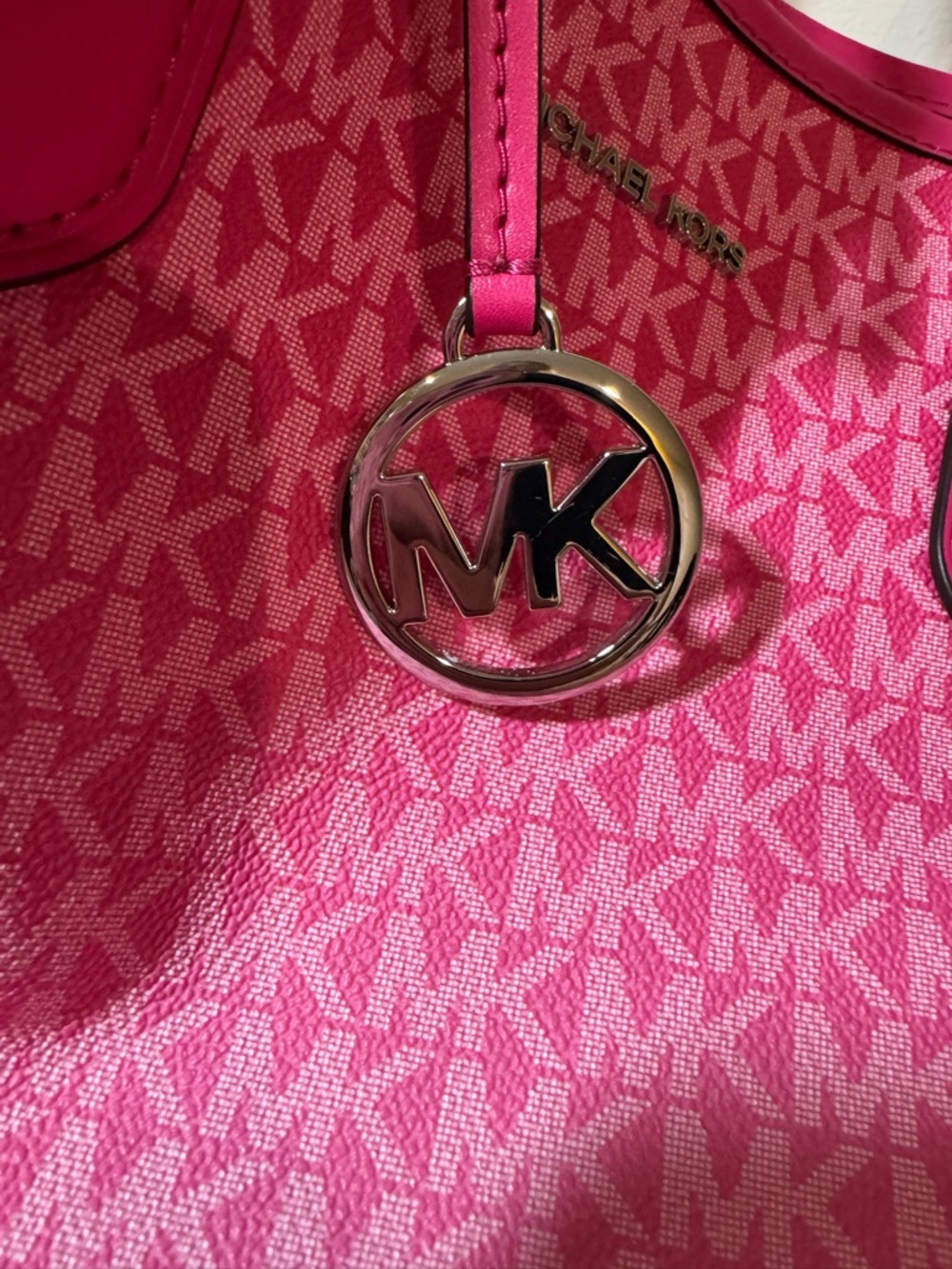 Michael Kors Hot Pink MK Logo Tote - Picture 3 of 5